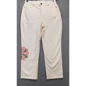 Style & Co Jeans Womens 12 Pink Embroidered Floral Straight Denim‎ Hi Rise NEW